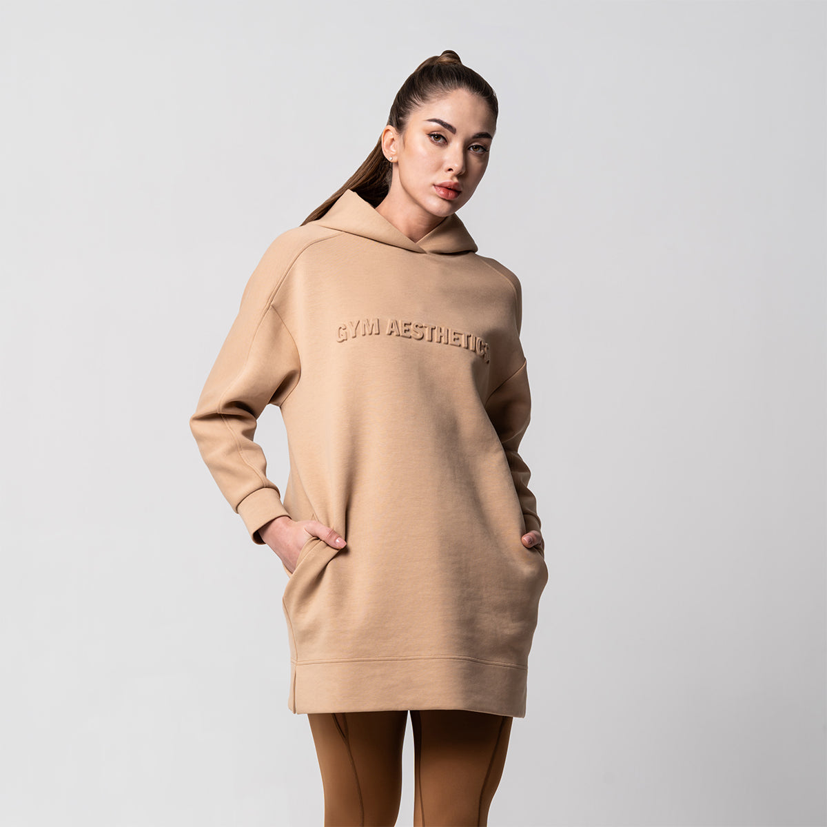 Oversize Everyday Wears Embossed Print Hoodies Tunic for Women Gym Aesthetics