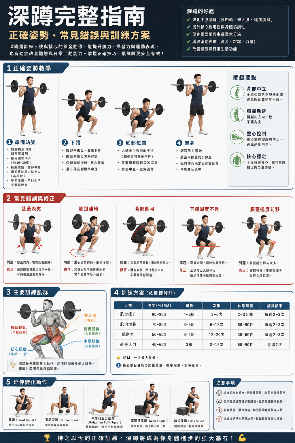 Image of 深蹲完整指南：正確姿勢、常見錯誤與訓練方案