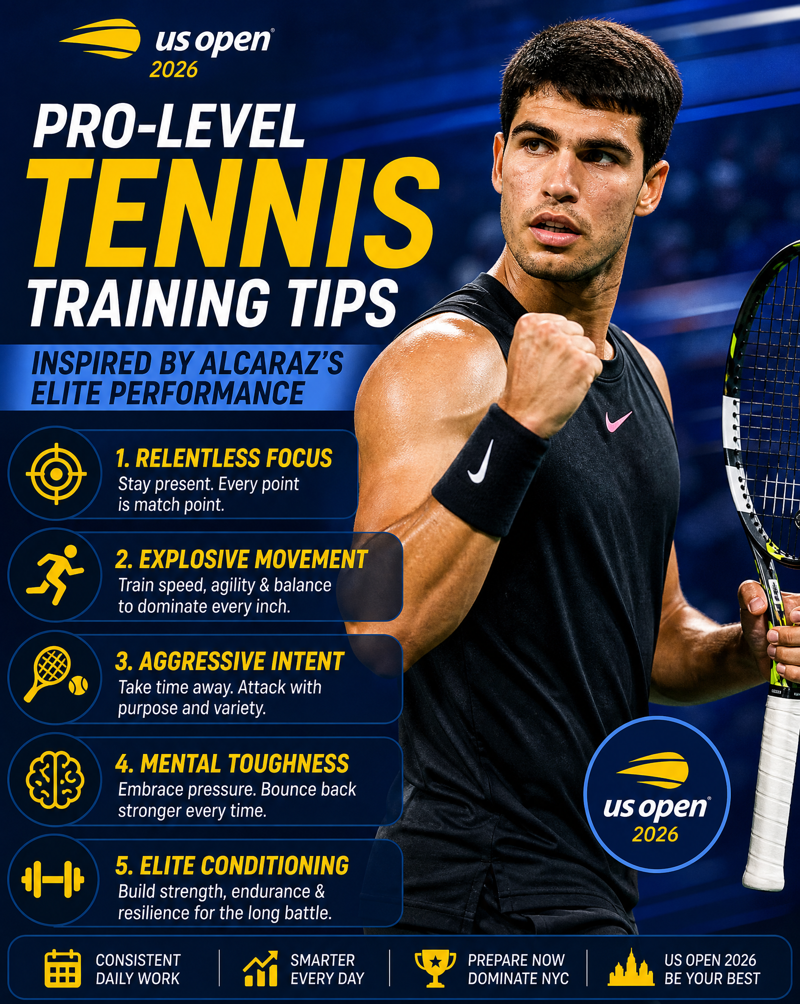 Image of US Open 2026: Pro-Level Tennis Training Tips Inspired by Alcaraz's Elite Performance