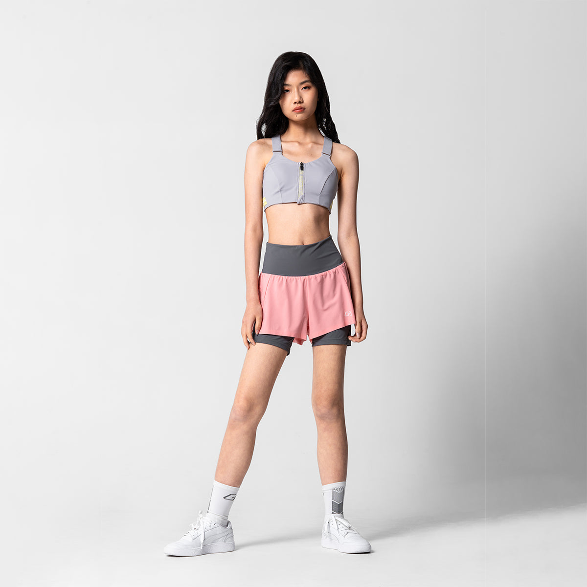 Image of Activewear 2in1 Color Block Running Shorts for Women