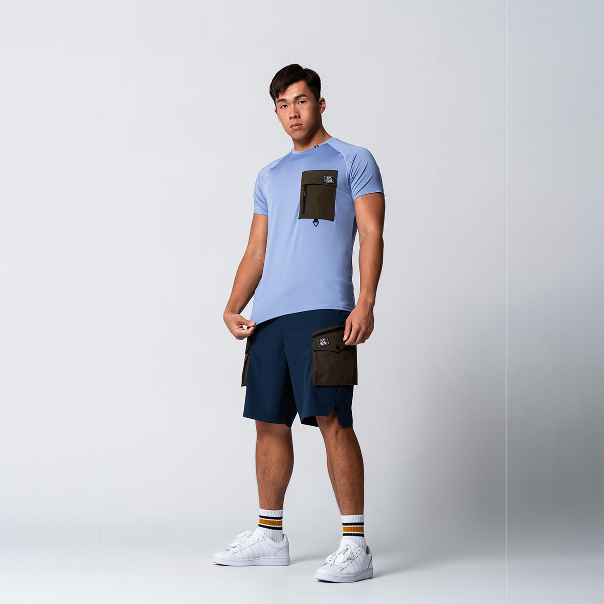 Image of Color Blocking Functional Cargo 9 Inch Running Shorts for Men