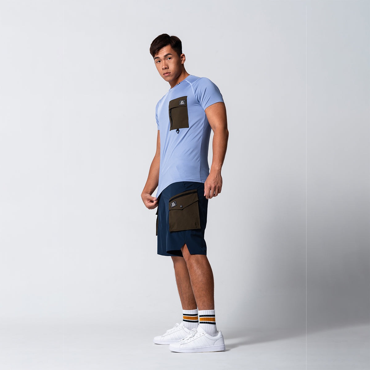 Image of Color Blocking Functional Cargo 9 Inch Running Shorts for Men