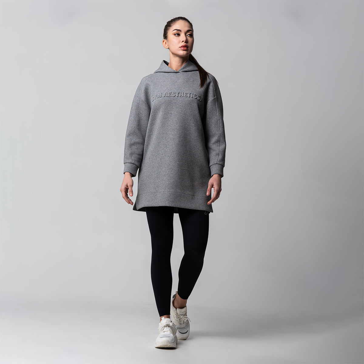 Image of Oversize Everyday Wears Embossed Print Hoodies Tunic for Women