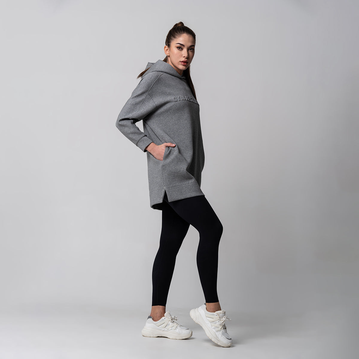 Image of Oversize Everyday Wears Embossed Print Hoodies Tunic for Women