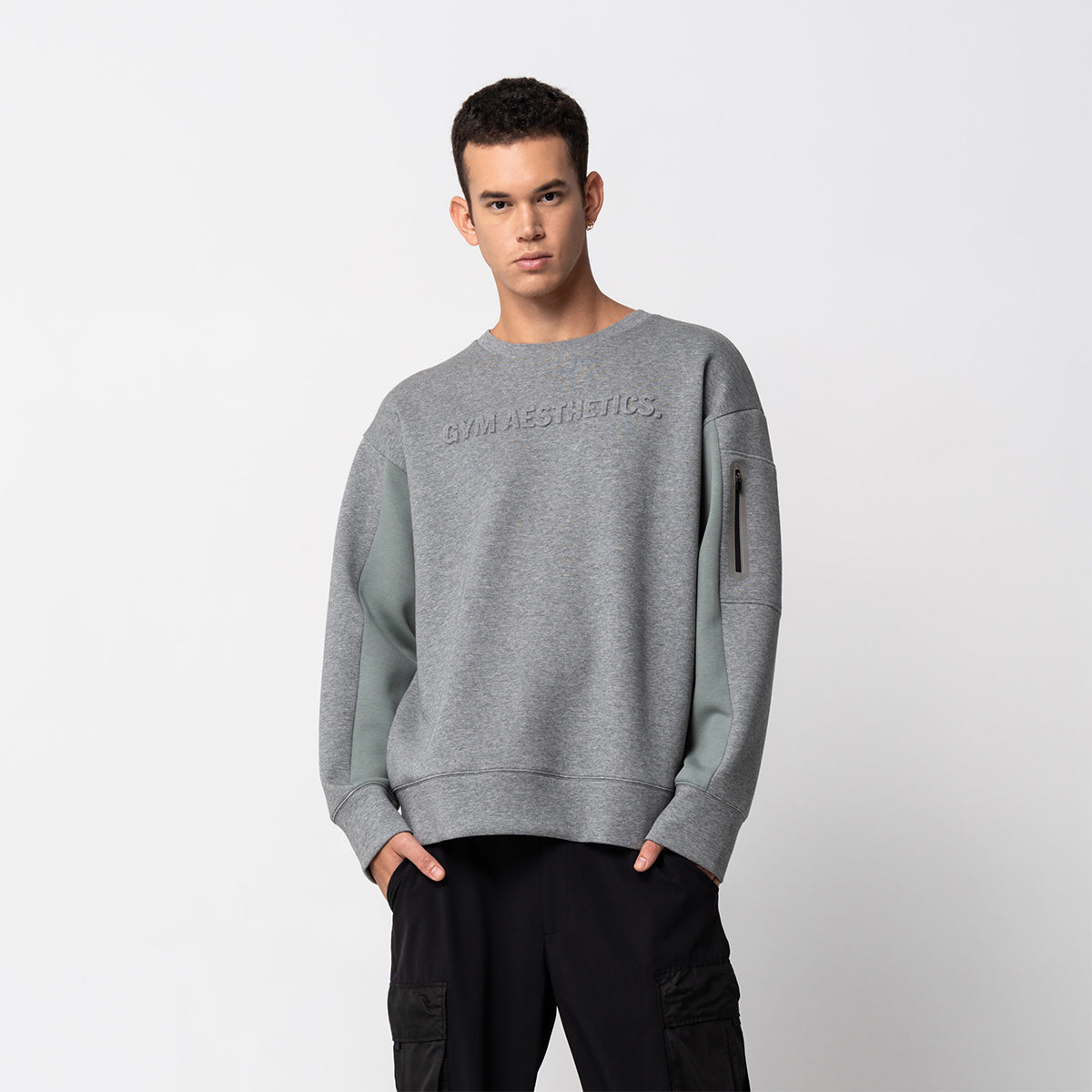 Image of Oversize Everyday Wears Embossed Print Sweatshirt Color Blocking for Men