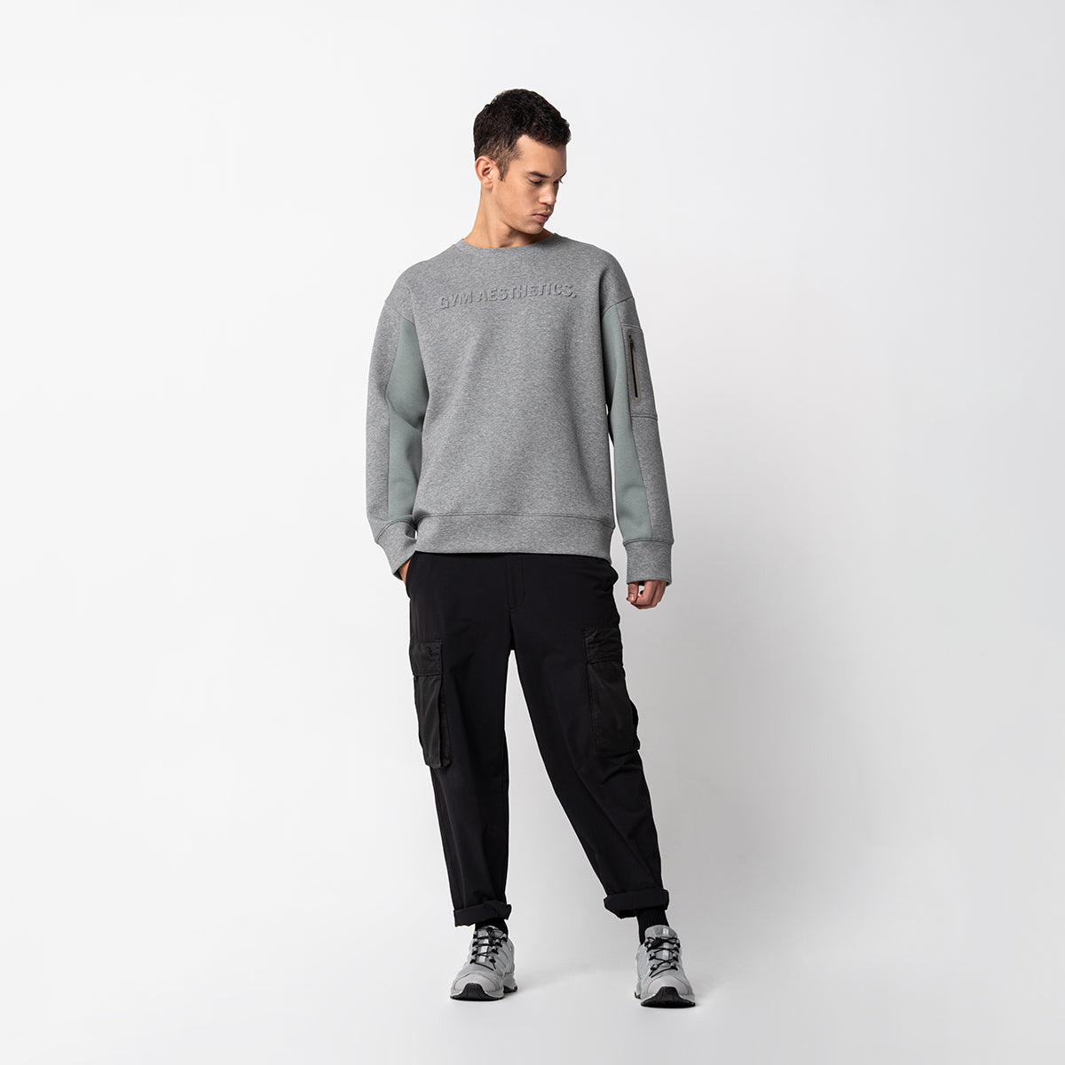 Image of Oversize Everyday Wears Embossed Print Sweatshirt Color Blocking for Men