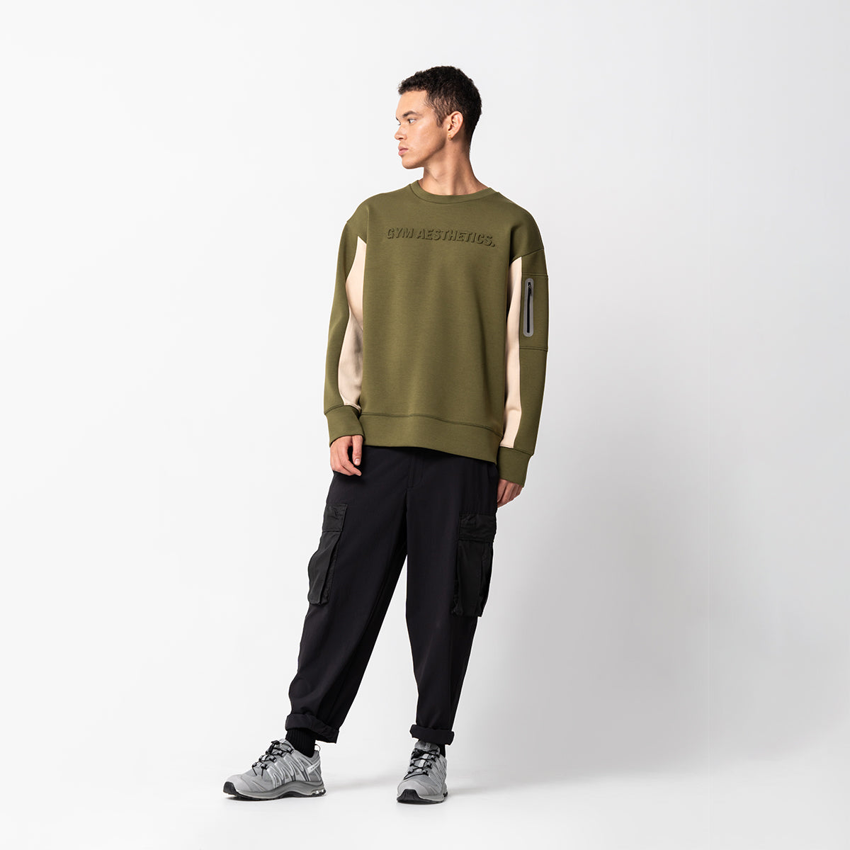Image of Oversize Everyday Wears Embossed Print Sweatshirt Color Blocking for Men