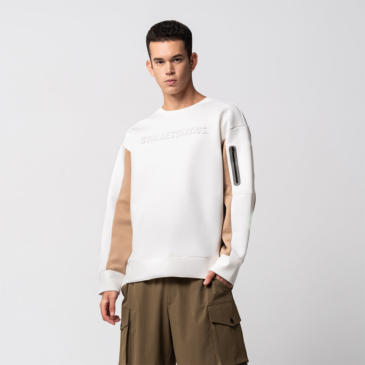 Image of Oversize Everyday Wears Embossed Print Sweatshirt Color Blocking for Men