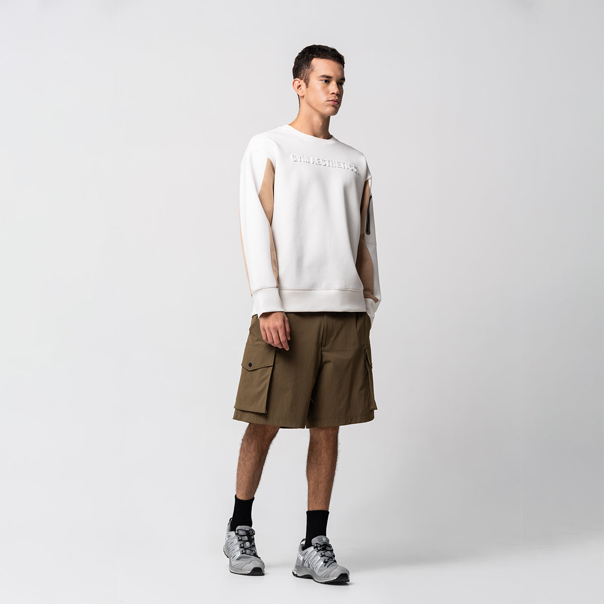 Image of Oversize Everyday Wears Embossed Print Sweatshirt Color Blocking for Men