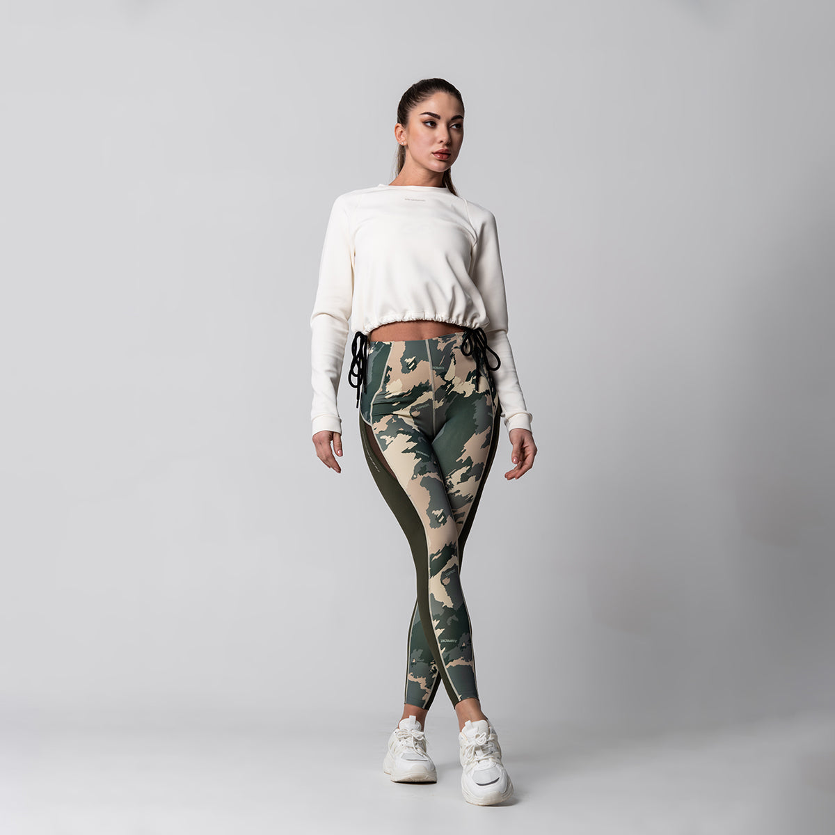 Image of Pattern Training Mesh Blocking Leggings Tummy Control for Women