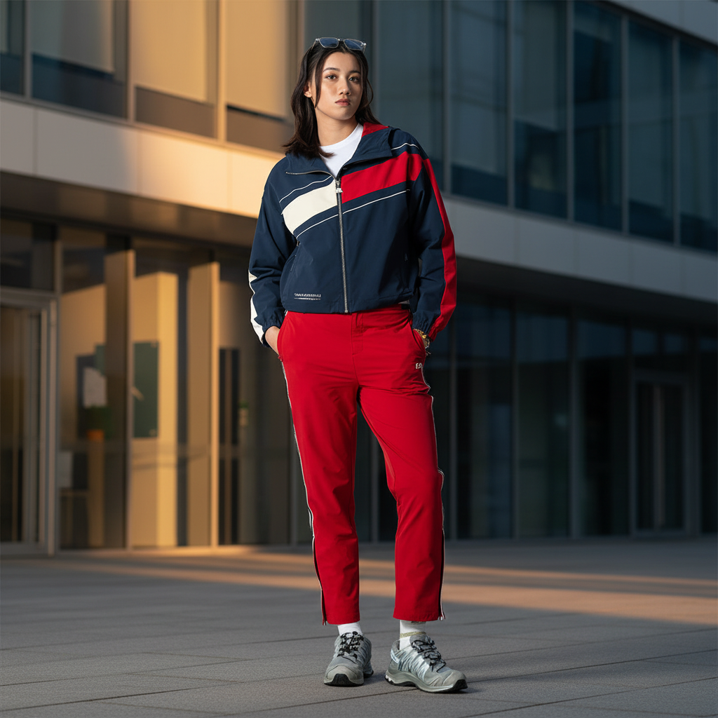 Image of Premium athletic wear with sleek urban architecture