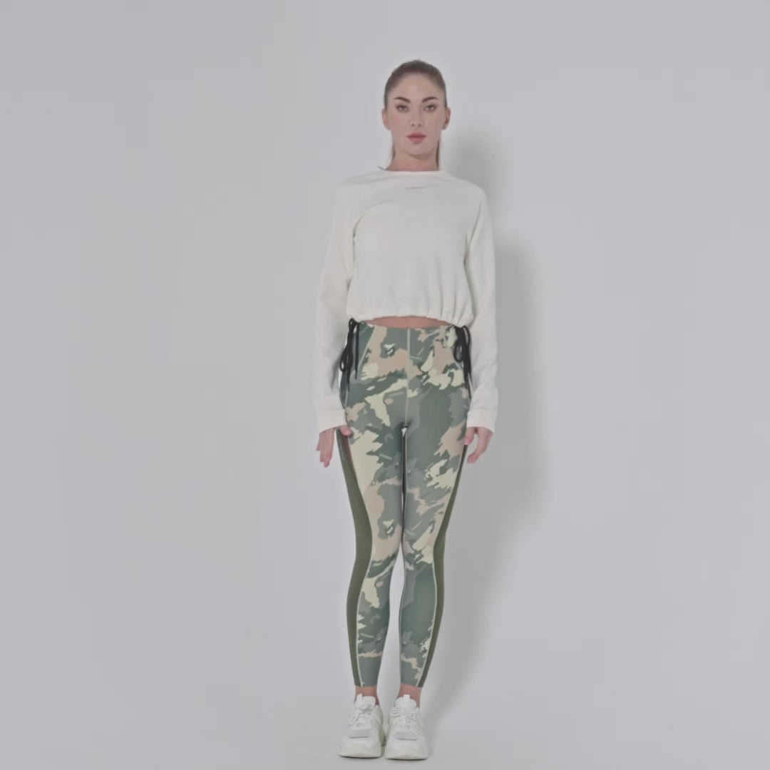 Image of Pattern Training Mesh Blocking Leggings Tummy Control for Women