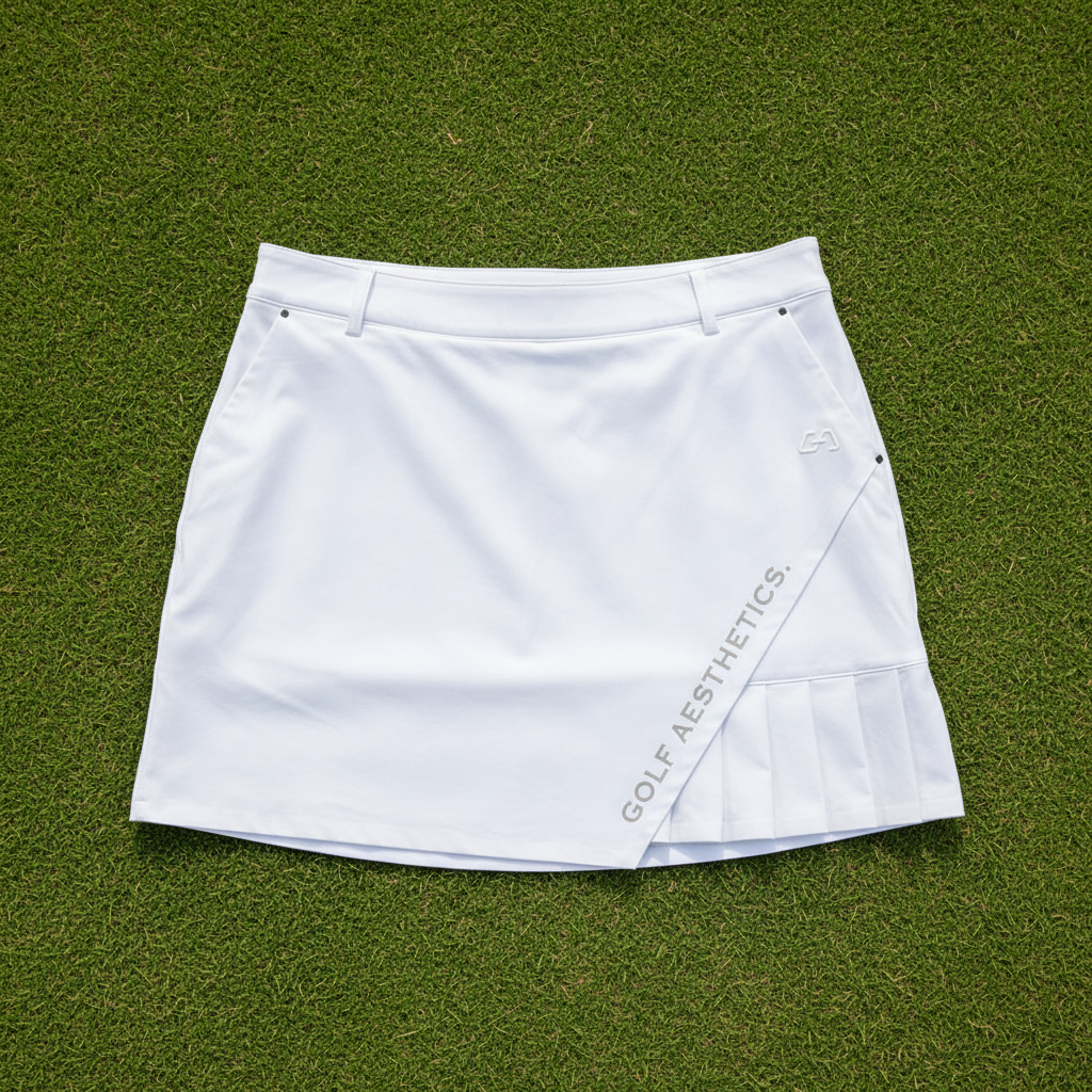 Image of White golf skirt product on golf course background