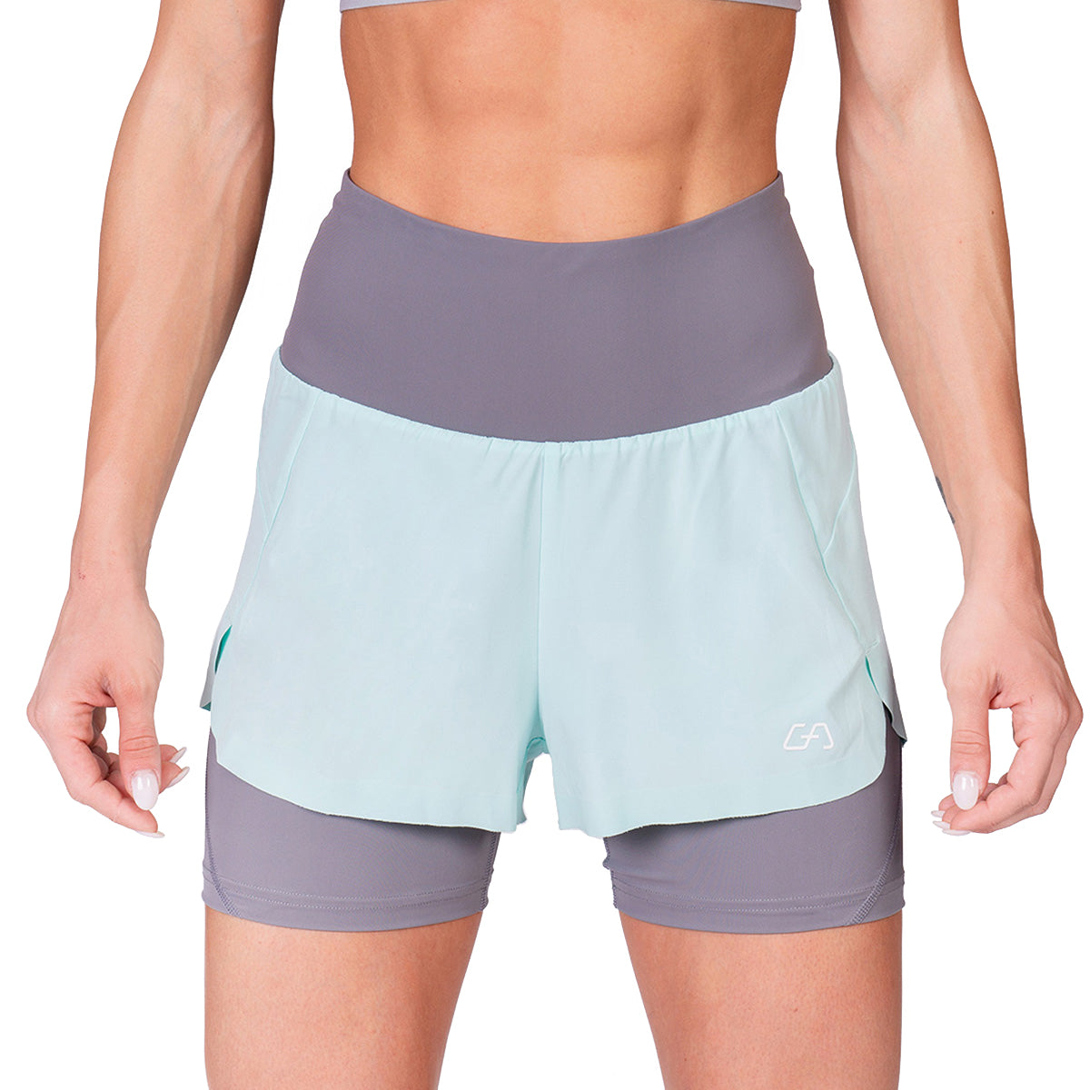 Image of Activewear 2in1 Color Block Running Shorts for Women
