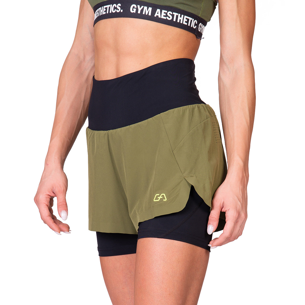 Image of Activewear 2in1 Color Block Running Shorts for Women